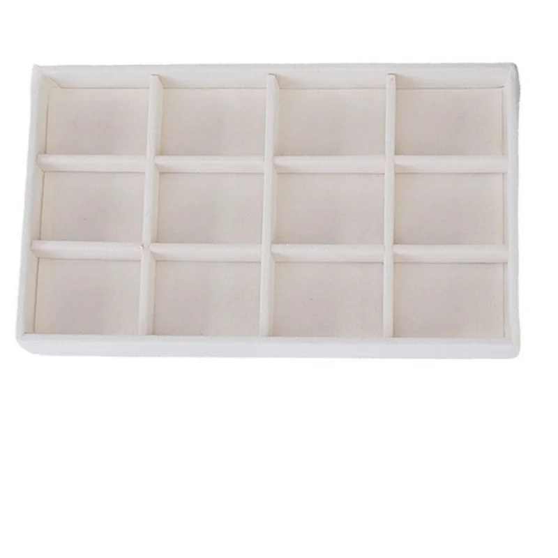 1PC Beige Velvet Jewelry Tray Earrings Earrings Ring Storage Earrings Simple Jewelry Box Jewelry Desktop Organizing Cases