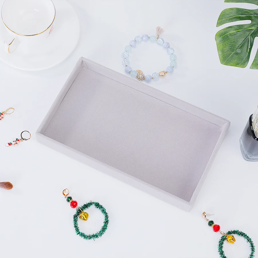 Jewelry Organizer Velvet Jewelry Storage Tray Display Ring Bracelet Necklace Storage Box Showcase Drawer Organizer Trays- GRAY