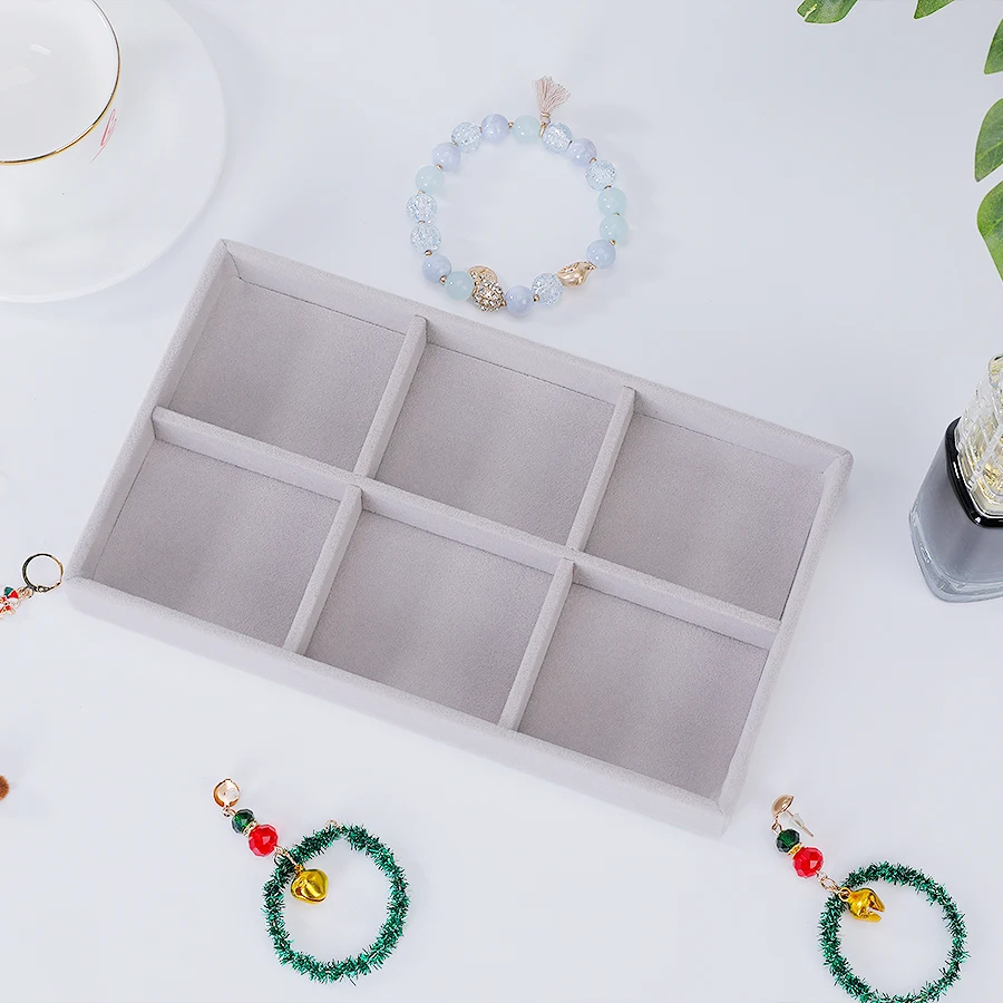 Jewelry Organizer Velvet Jewelry Storage Tray Display Ring Bracelet Necklace Storage Box Showcase Drawer Organizer Trays- GRAY