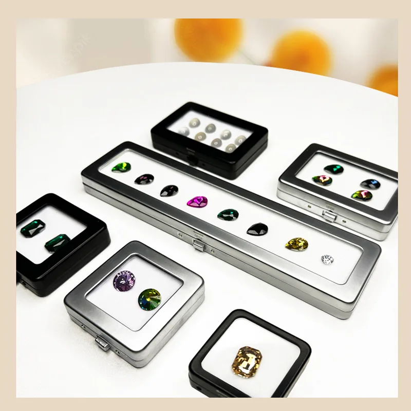 Metal Loose Diamond Jewelry Storage Box Slide Buckle Gemstones Display Organizer Case Glass Cover Jewellery Beads Gem Stone Jar