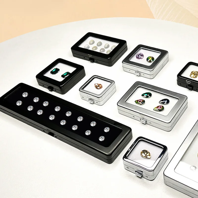 Metal Loose Diamond Jewelry Storage Box Slide Buckle Gemstones Display Organizer Case Glass Cover Jewellery Beads Gem Stone Jar