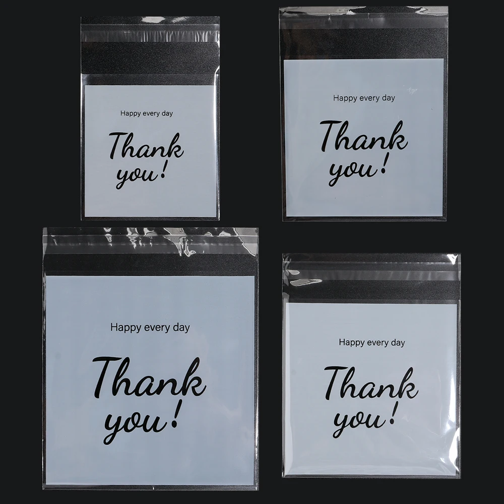 100-200pcs/lot Transparent THANK YOU Self-adhesive Bag Plastic Pouches for DIY Jewelry Display Cookies Storage Gifts Bag