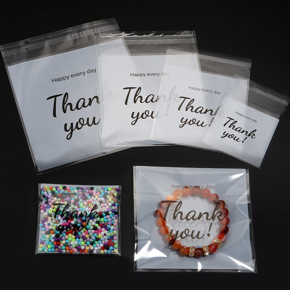 100-200pcs/lot Transparent THANK YOU Self-adhesive Bag Plastic Pouches for DIY Jewelry Display Cookies Storage Gifts Bag