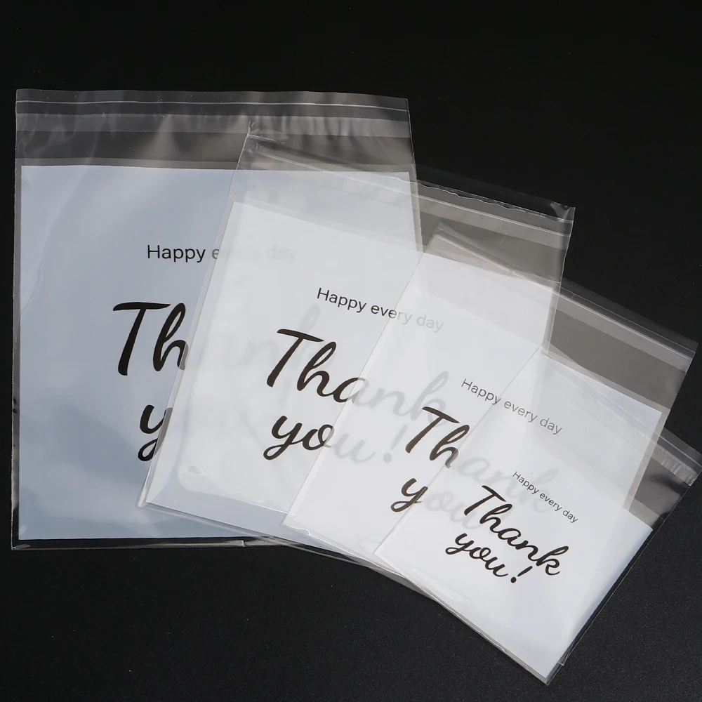 100-200pcs/lot Transparent THANK YOU Self-adhesive Bag Plastic Pouches for DIY Jewelry Display Cookies Storage Gifts Bag