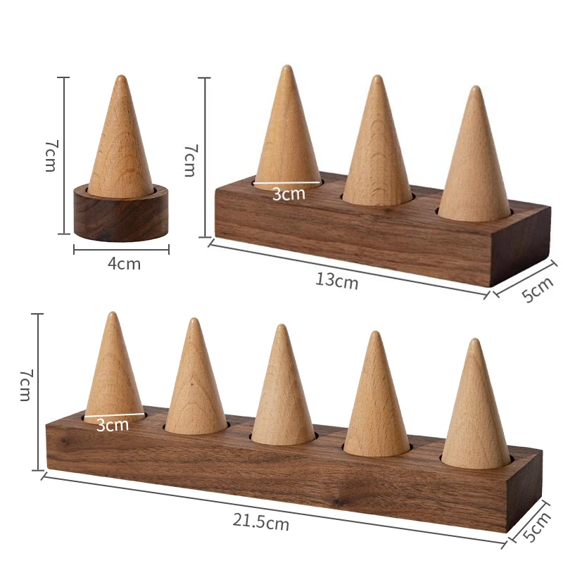Wooden Jewelry Finger Ring Walnut Triangle Conical Jewelry Storage Display Stand For Rings Jewelry Holder Organizer Case