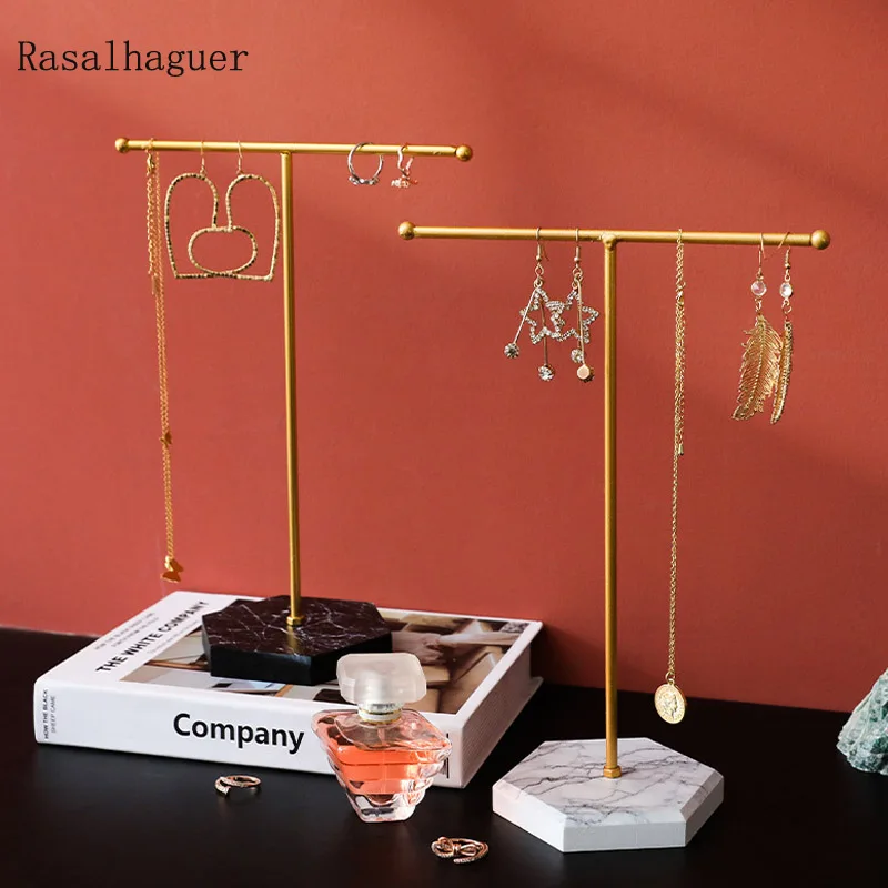 Newly Wooden/Metal Gold T-shaped Earrings Ring Necklace Watch Jewelry Shelf Jewelry Stand Counter Pendant Jewelry Display Stand