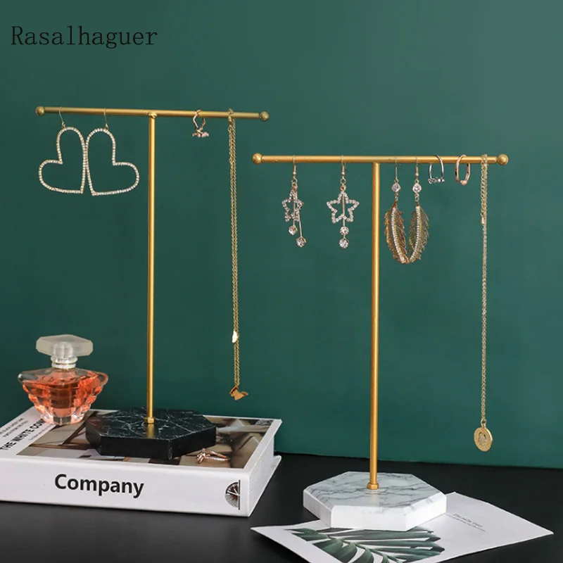 Newly Wooden/Metal Gold T-shaped Earrings Ring Necklace Watch Jewelry Shelf Jewelry Stand Counter Pendant Jewelry Display Stand