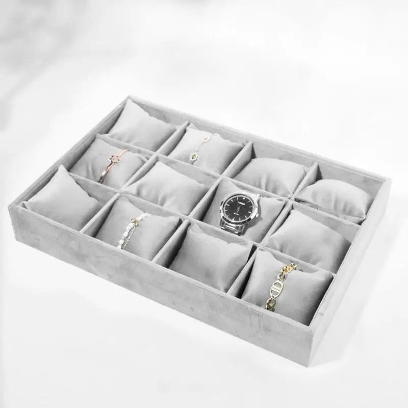 Velvet Earnail Pendant Jewelry Display Tray 12 Grid Bracelet Watch Premium Pillow Plate Adjustable Shelf 35*24 Menora