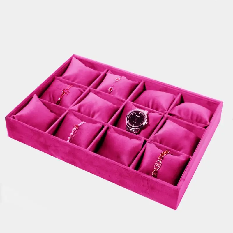 Velvet Earnail Pendant Jewelry Display Tray 12 Grid Bracelet Watch Premium Pillow Plate Adjustable Shelf 35*24 Menora