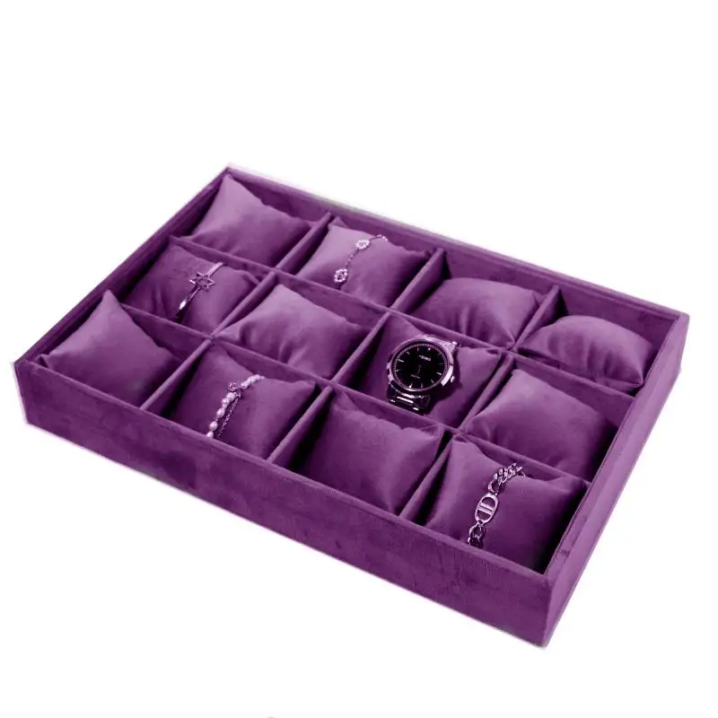 Velvet Earnail Pendant Jewelry Display Tray 12 Grid Bracelet Watch Premium Pillow Plate Adjustable Shelf 35*24 Menora