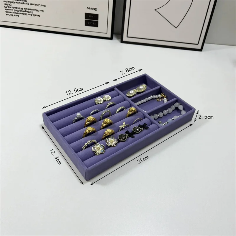 1PC Purple Fabric Jewelry Box Makeup Vanity Drawer Accessories Earrings Ring Storage Tray Desktop Organizer Box for Jewelry