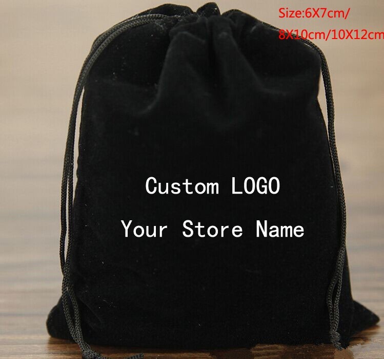 100pcs Luxury Velvet Jewelry Bags 10x12cm Black Red Birthday Party Wedding Favor Gift Packaging Drawstring Pouch Can Custom Logo