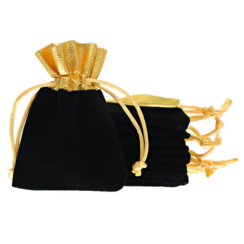 100pcs Luxury Velvet Jewelry Bags 10x12cm Black Red Birthday Party Wedding Favor Gift Packaging Drawstring Pouch Can Custom Logo