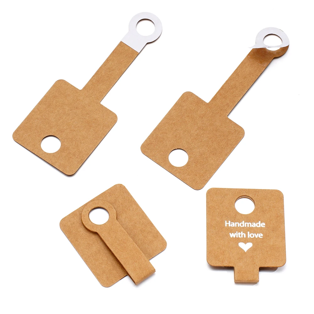 50pcs/Lot 4x10cm Self Adhesive Kraft Paper Card Bracelet Necklace Hanging Folding Card for DIY Jewelry Display Tags Supplies