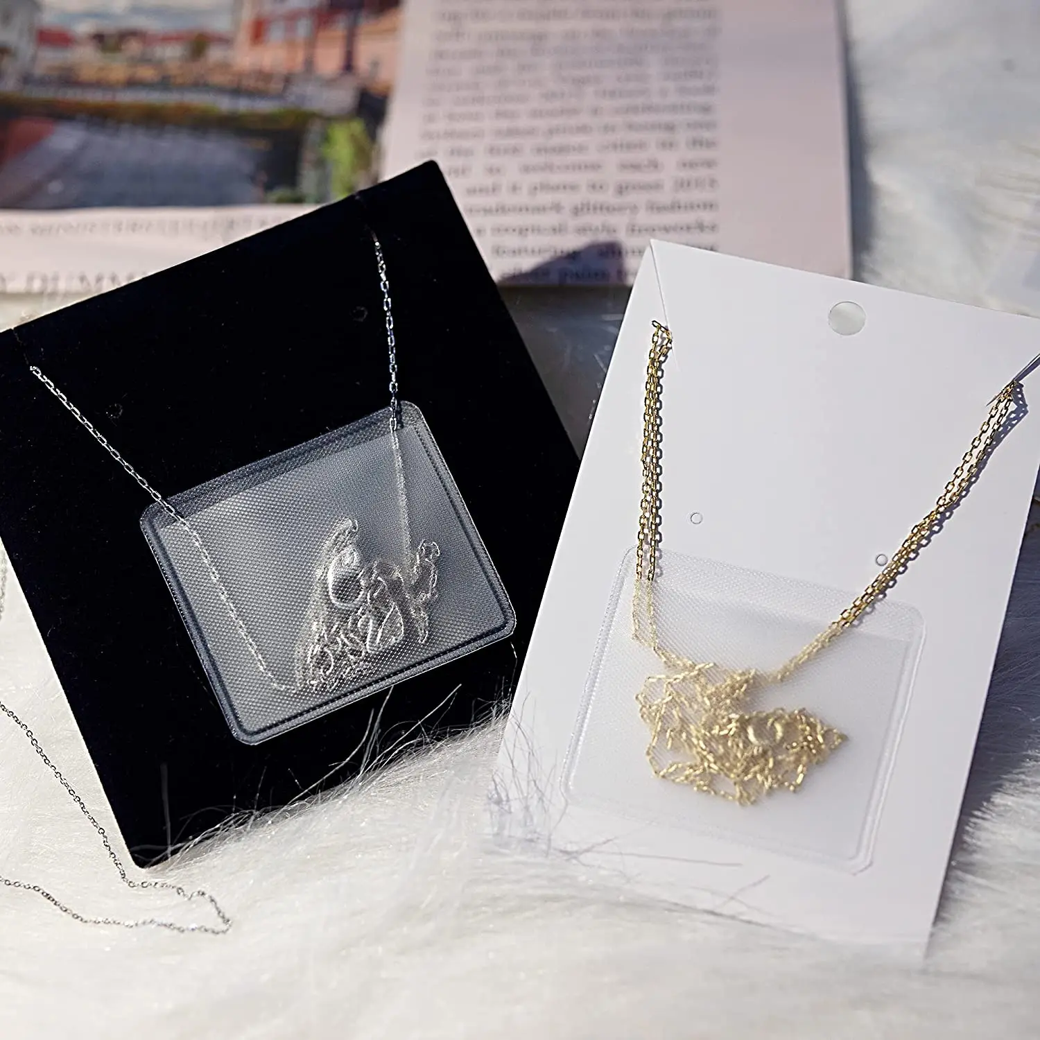50pcs Necklace Chain Adhesive Pouch for DIY Jewelry Making Necklace Packing Card Self-Adhesive Chain Pocket 4.2x3.7 & 3.2x2.5cm
