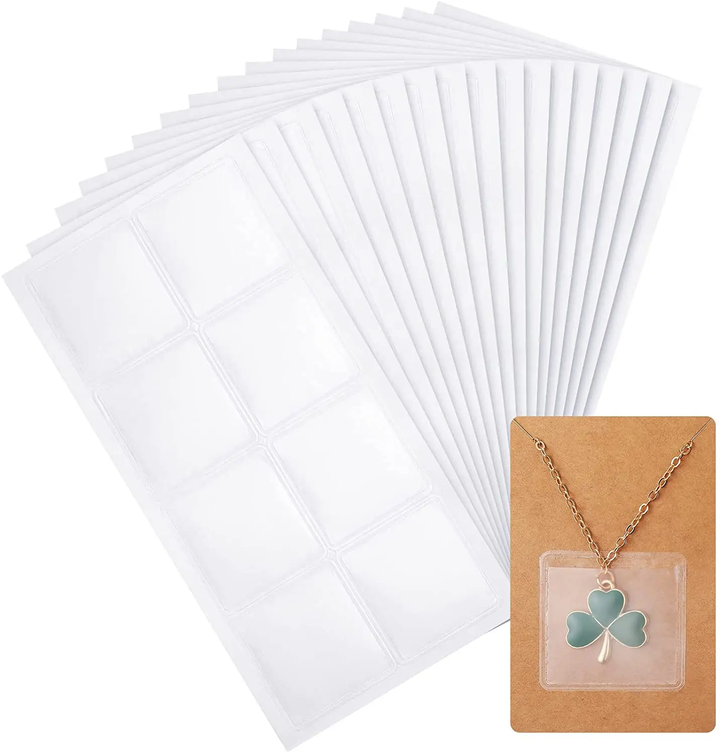 50pcs Necklace Chain Adhesive Pouch for DIY Jewelry Making Necklace Packing Card Self-Adhesive Chain Pocket 4.2x3.7 & 3.2x2.5cm