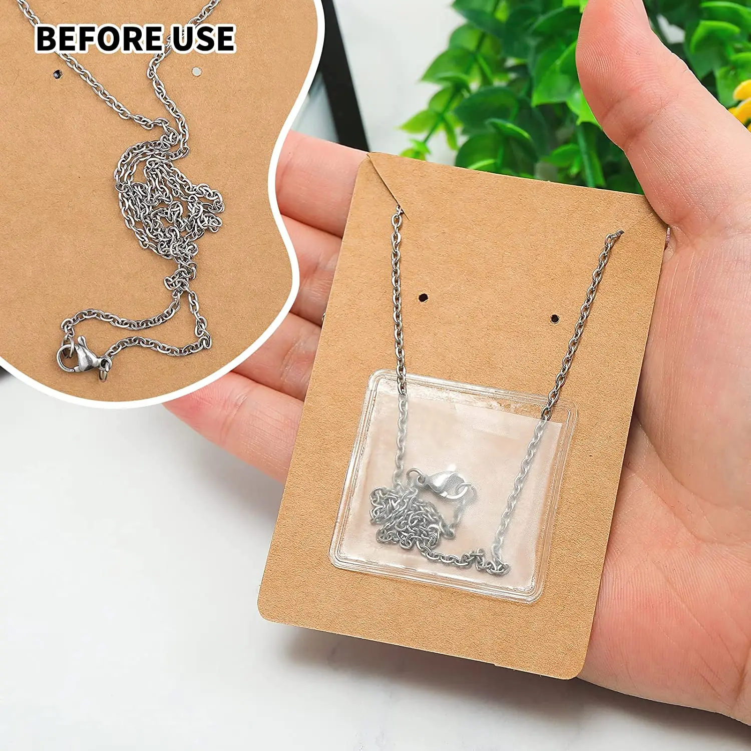 50pcs Necklace Chain Adhesive Pouch for DIY Jewelry Making Necklace Packing Card Self-Adhesive Chain Pocket 4.2x3.7 & 3.2x2.5cm