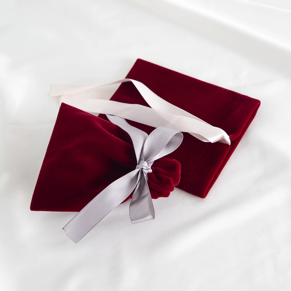 5Pcs Wine Jewelry Velvet Bag Rings Earrings Stud Pendant Bracelet Phone Packaging Burgundy Pouch Wedding Favors Pocket Organizer