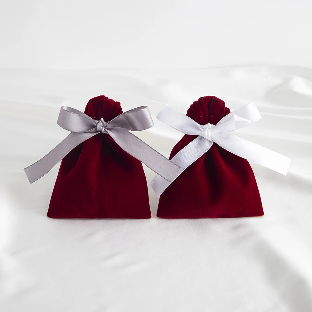 5Pcs Wine Jewelry Velvet Bag Rings Earrings Stud Pendant Bracelet Phone Packaging Burgundy Pouch Wedding Favors Pocket Organizer