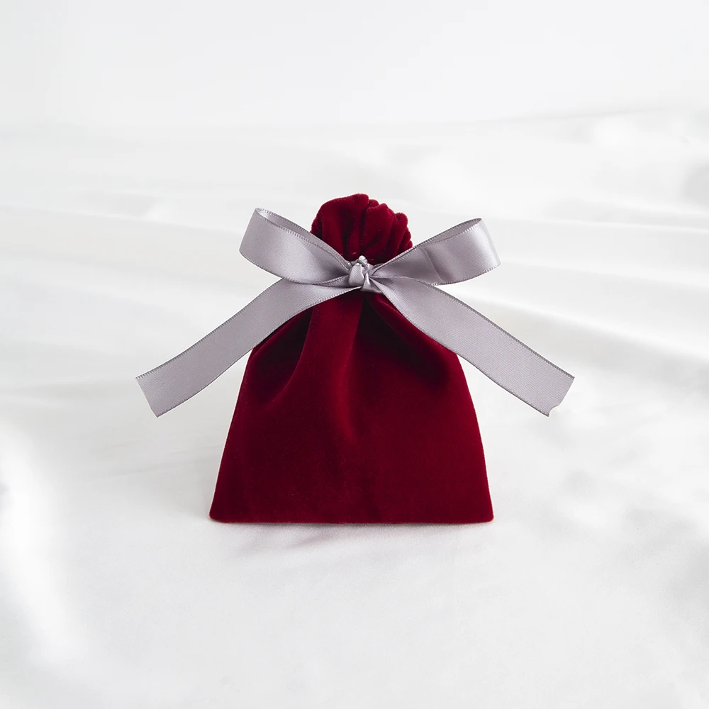 5Pcs Wine Jewelry Velvet Bag Rings Earrings Stud Pendant Bracelet Phone Packaging Burgundy Pouch Wedding Favors Pocket Organizer