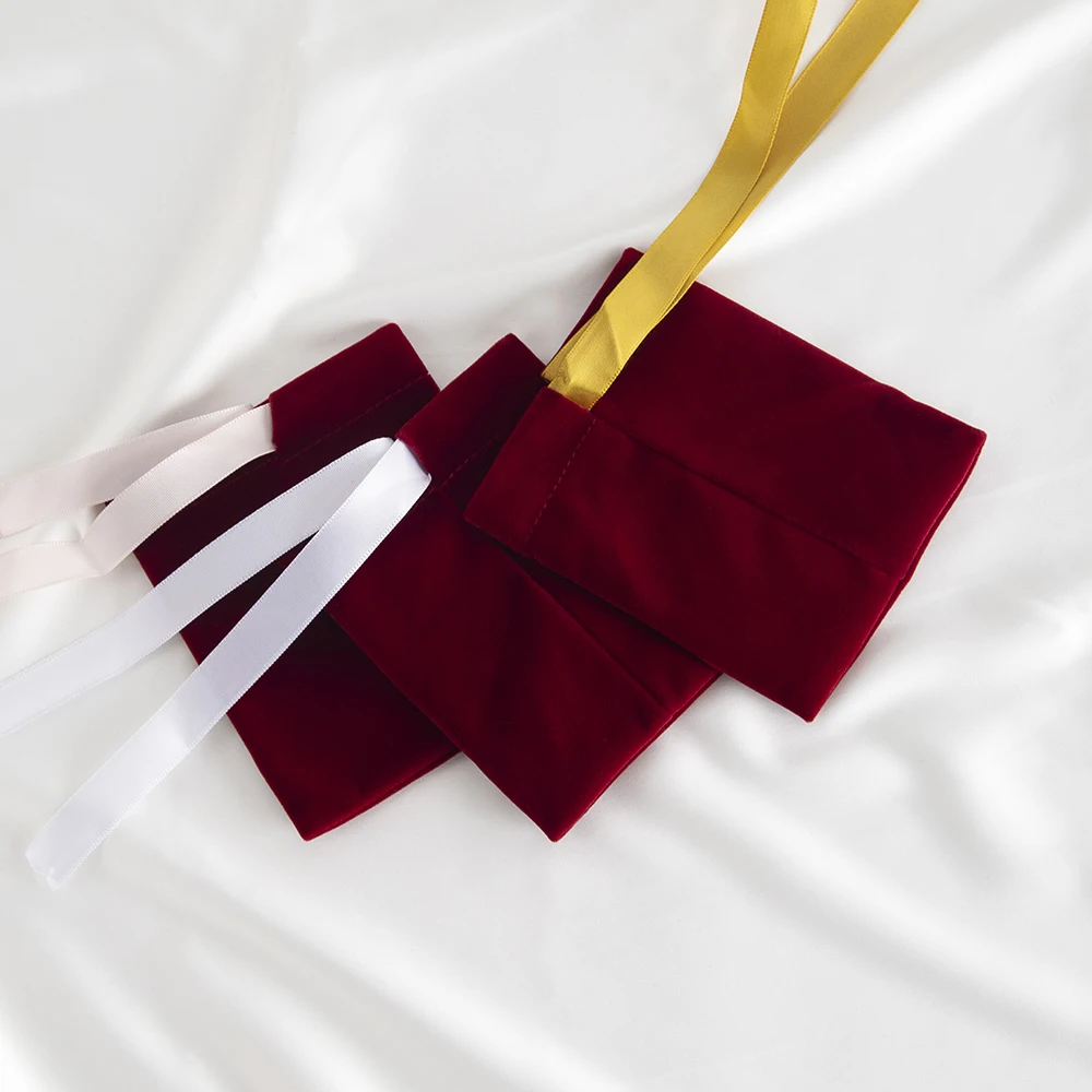5Pcs Wine Jewelry Velvet Bag Rings Earrings Stud Pendant Bracelet Phone Packaging Burgundy Pouch Wedding Favors Pocket Organizer