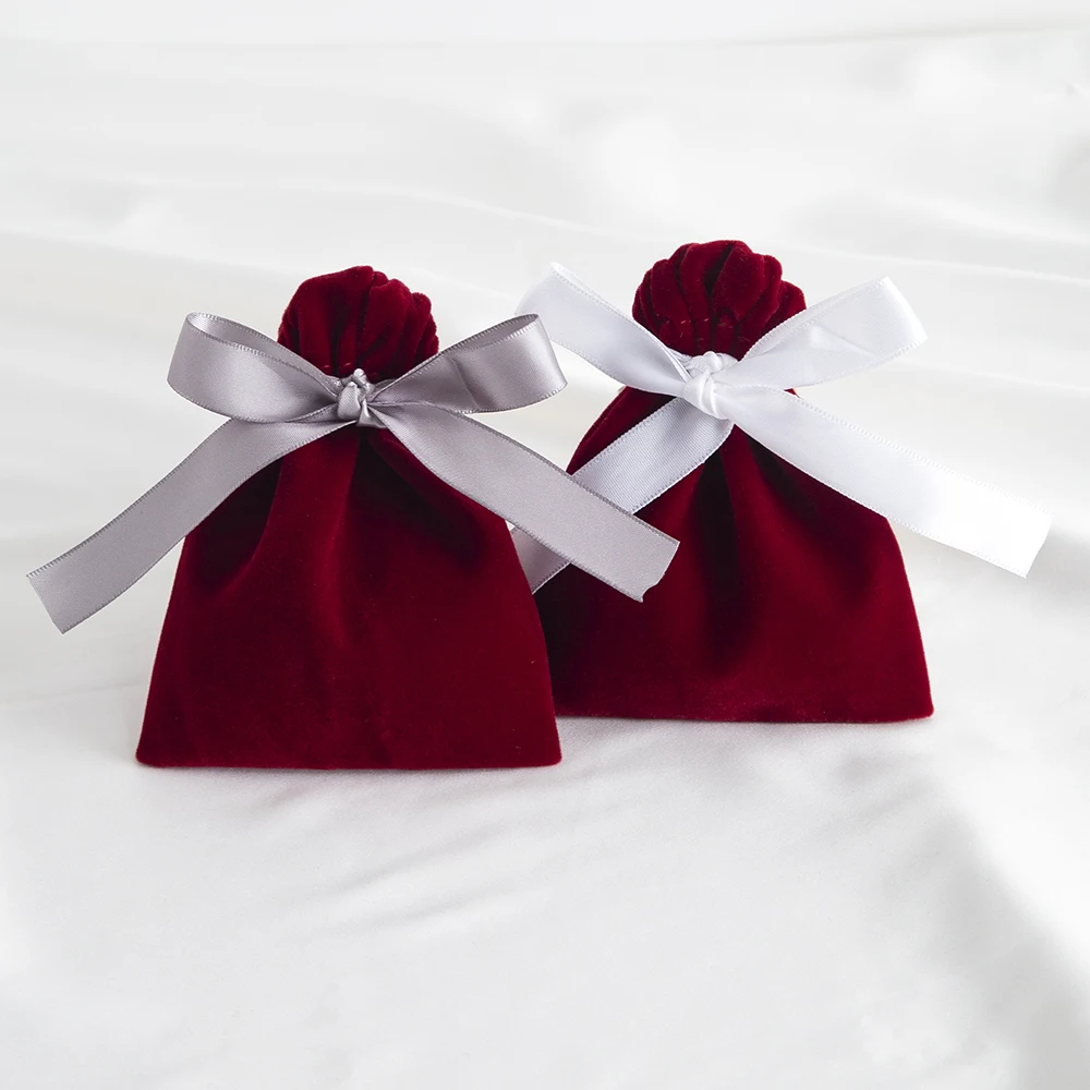 5Pcs Wine Jewelry Velvet Bag Rings Earrings Stud Pendant Bracelet Phone Packaging Burgundy Pouch Wedding Favors Pocket Organizer