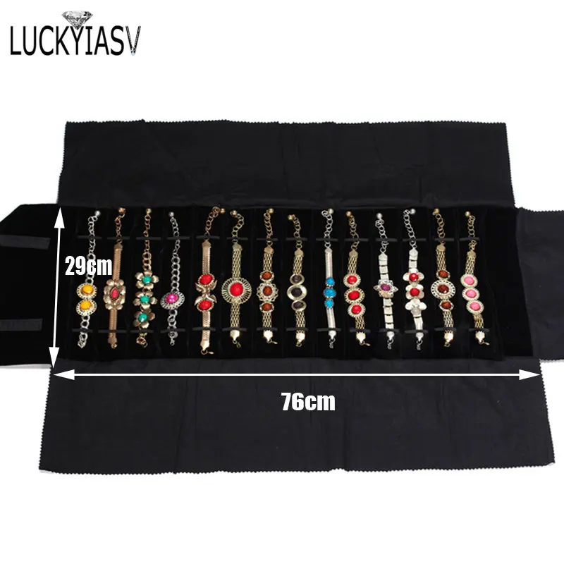 Wholesale Velvet Jewelry Storage Roll Bag Pendant Necklace Organizer Pouch Watch Bracelet Display Holder Travel Case Portable