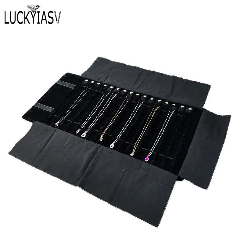 Wholesale Velvet Jewelry Storage Roll Bag Pendant Necklace Organizer Pouch Watch Bracelet Display Holder Travel Case Portable