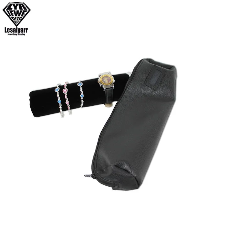 Portable Velvet Jewelry Storage Bag Jewelry Travel Roll Bag Black Leather Watch Bracelet Organizer Display Box
