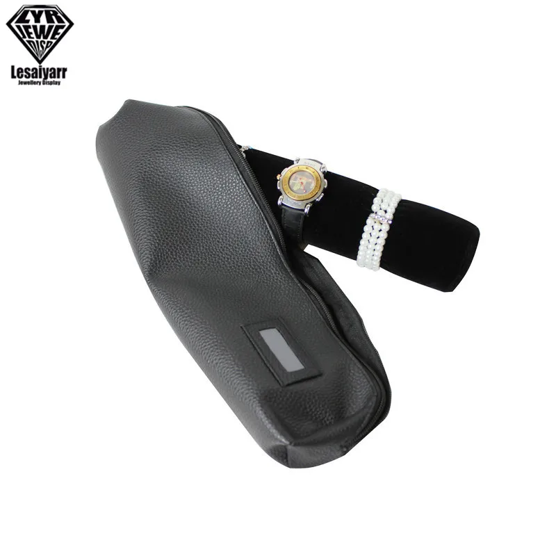 Portable Velvet Jewelry Storage Bag Jewelry Travel Roll Bag Black Leather Watch Bracelet Organizer Display Box