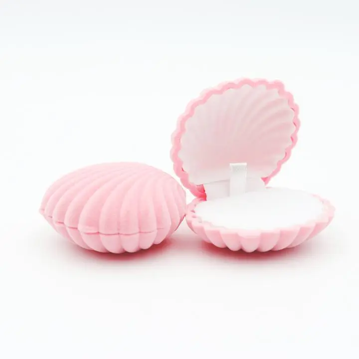 1pcs 5Colors Pink Shell Lovely Velvet Wedding Engagement Ring Box For Earrings Necklace Bracelet Jewelry Display Gift Box Holder