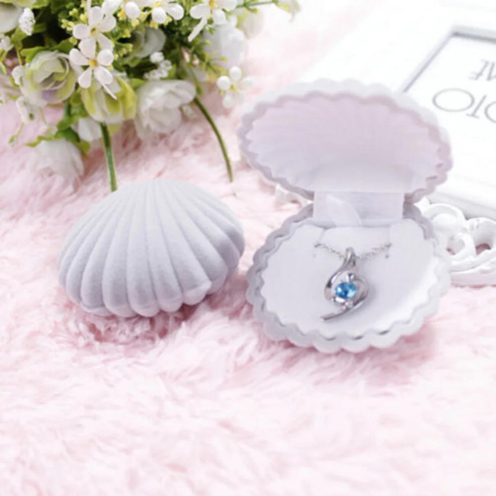 1pcs 5Colors Pink Shell Lovely Velvet Wedding Engagement Ring Box For Earrings Necklace Bracelet Jewelry Display Gift Box Holder