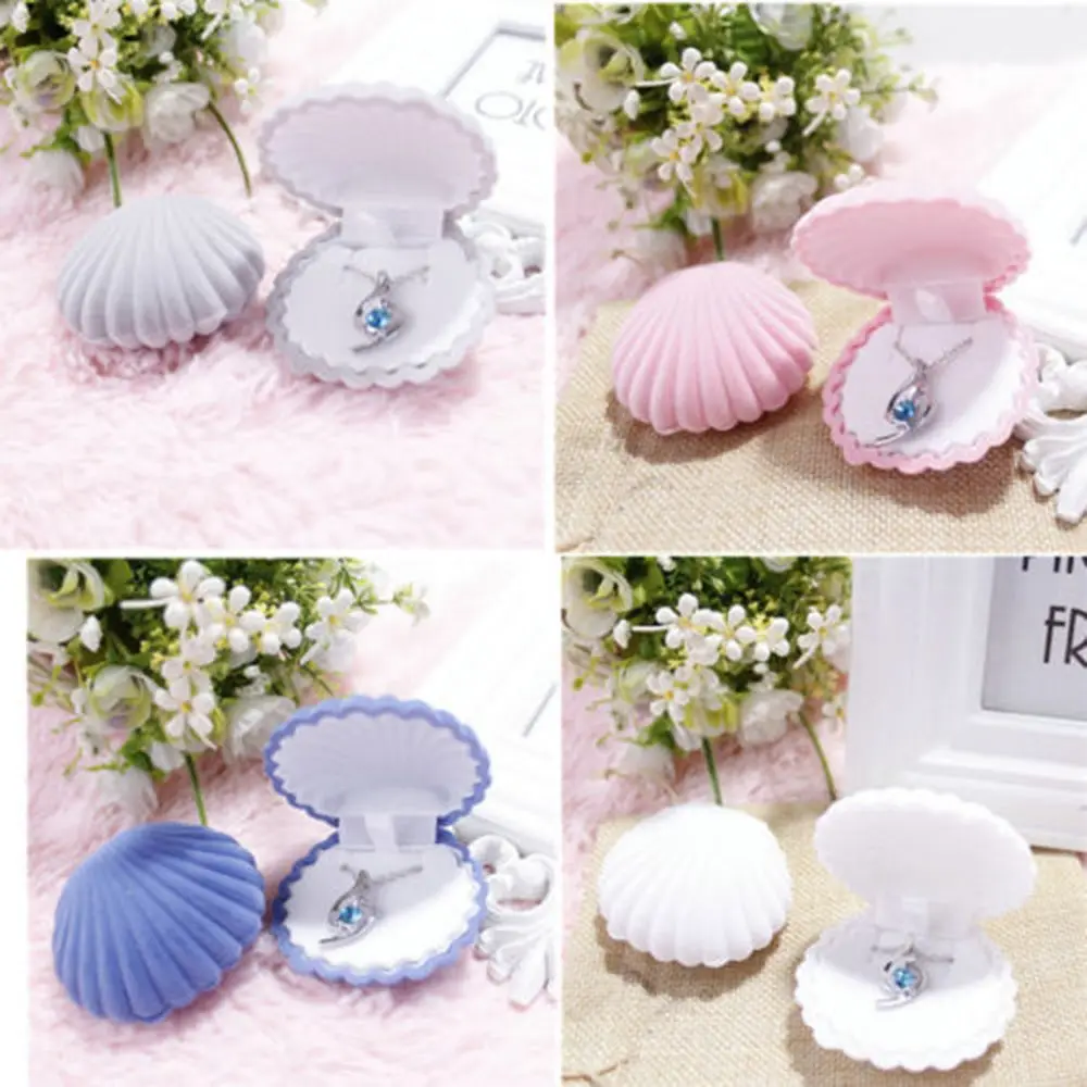 1pcs 5Colors Pink Shell Lovely Velvet Wedding Engagement Ring Box For Earrings Necklace Bracelet Jewelry Display Gift Box Holder