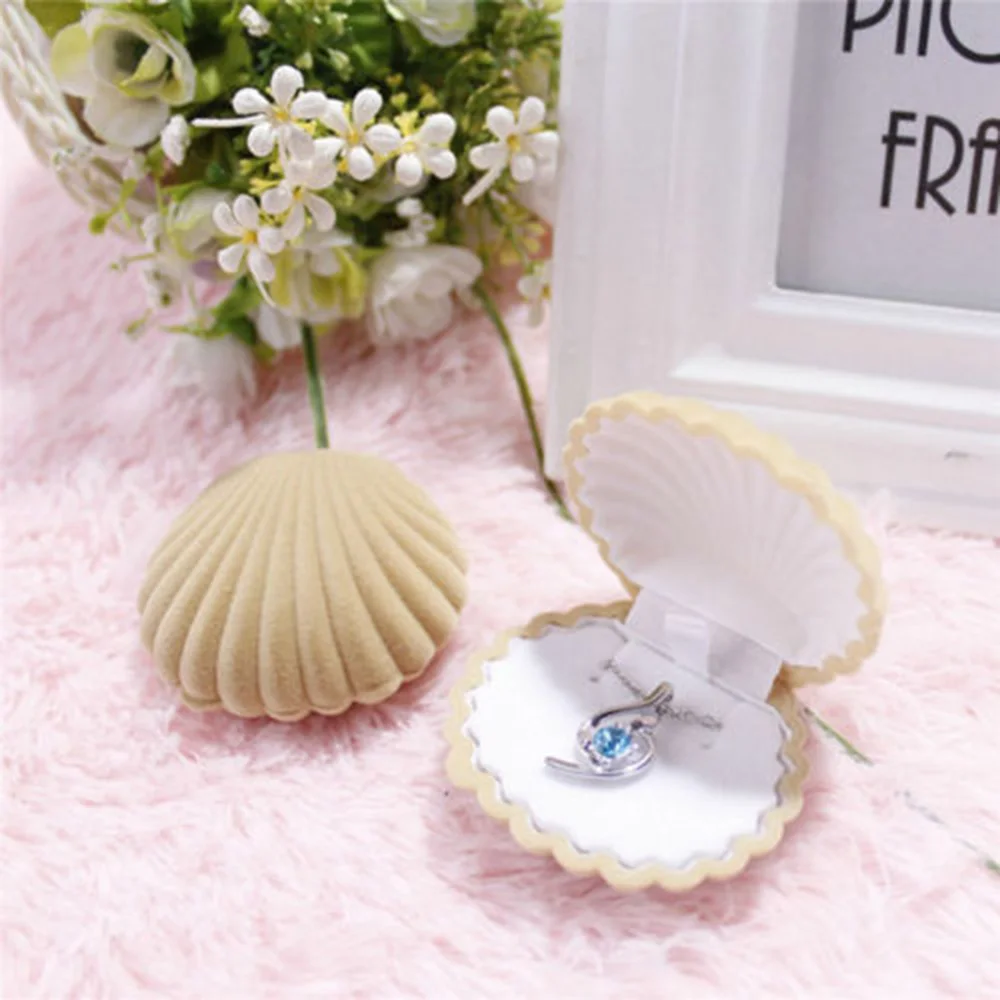 1pcs 5Colors Pink Shell Lovely Velvet Wedding Engagement Ring Box For Earrings Necklace Bracelet Jewelry Display Gift Box Holder