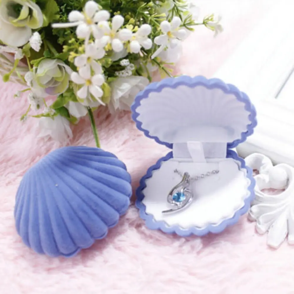 1pcs 5Colors Pink Shell Lovely Velvet Wedding Engagement Ring Box For Earrings Necklace Bracelet Jewelry Display Gift Box Holder