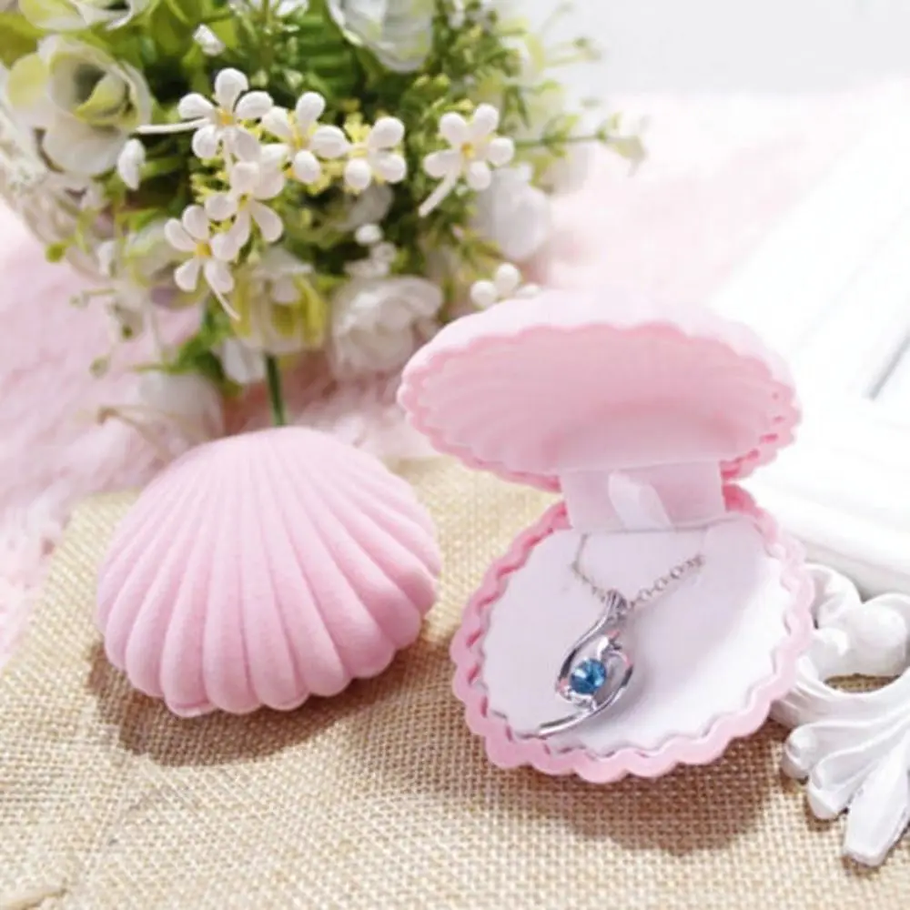 1pcs 5Colors Pink Shell Lovely Velvet Wedding Engagement Ring Box For Earrings Necklace Bracelet Jewelry Display Gift Box Holder