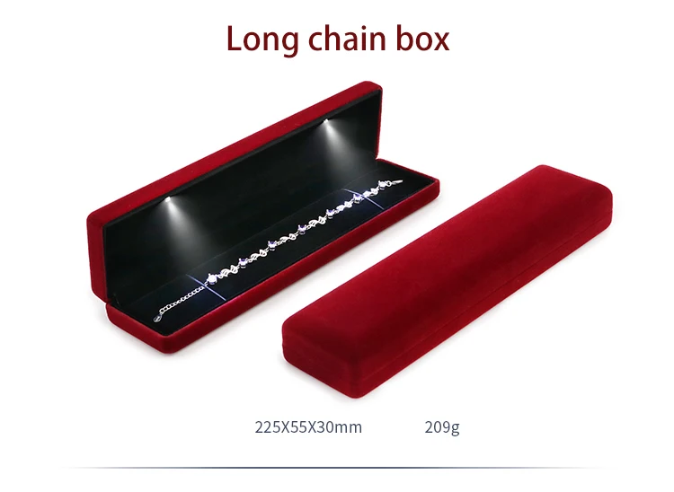 Luxury Wine Red Velvet LED Jewellery Box Wedding Ring Pendant Earring Jewelry Display Packaging Cases Free Custom Logo