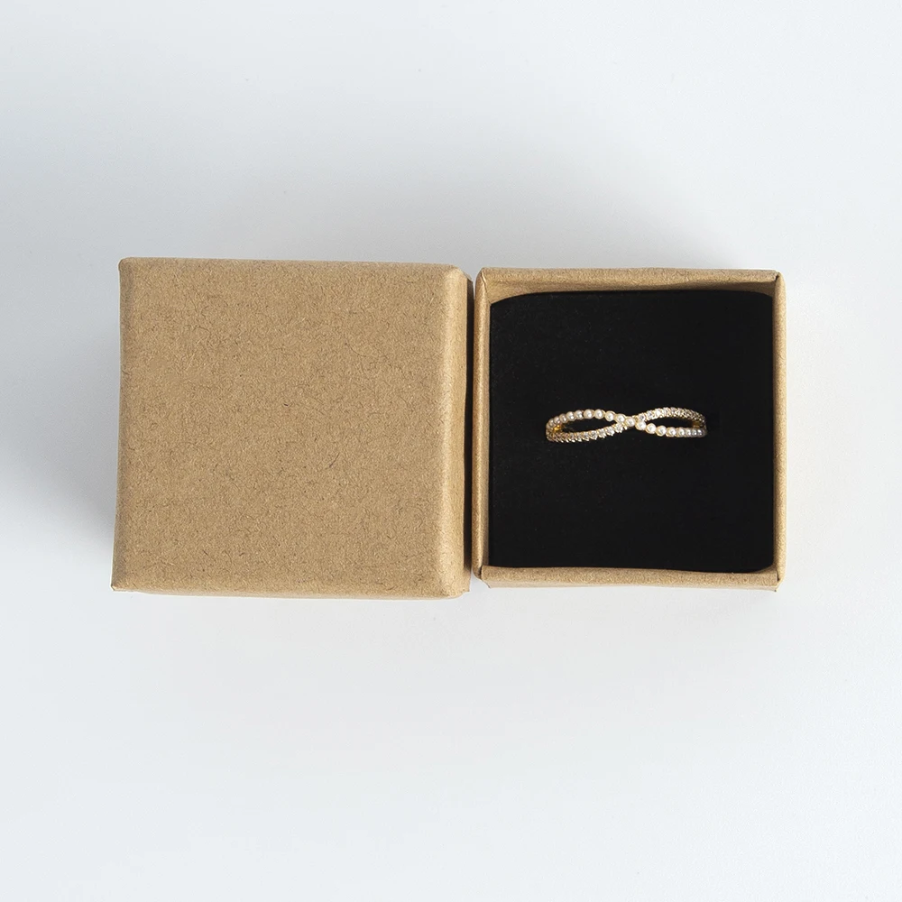 24pcs 4x4x3cm Ring Jewelry Kraft Box Brown Organizer Carton Cardboard Travel Jewelry Gift Packaging Box Case With Sponge Inside