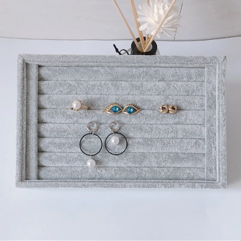 Newly White PU Rings/Flat Jewelry Display Velvet Slots Earrings Rings Tray Organizer Holder Case Box  8 Colors