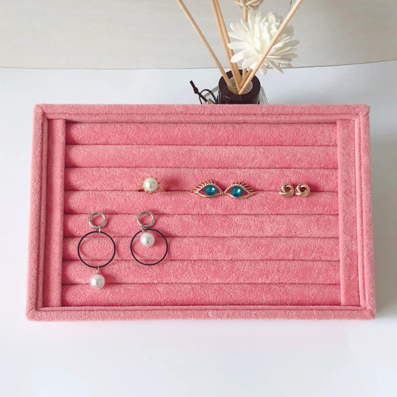 Newly White PU Rings/Flat Jewelry Display Velvet Slots Earrings Rings Tray Organizer Holder Case Box  8 Colors