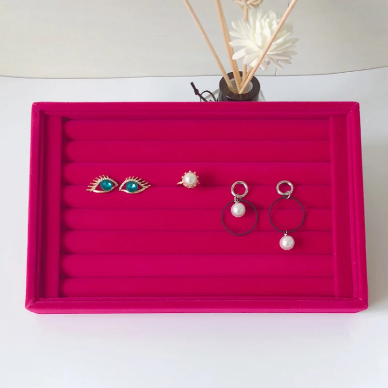 Newly White PU Rings/Flat Jewelry Display Velvet Slots Earrings Rings Tray Organizer Holder Case Box  8 Colors