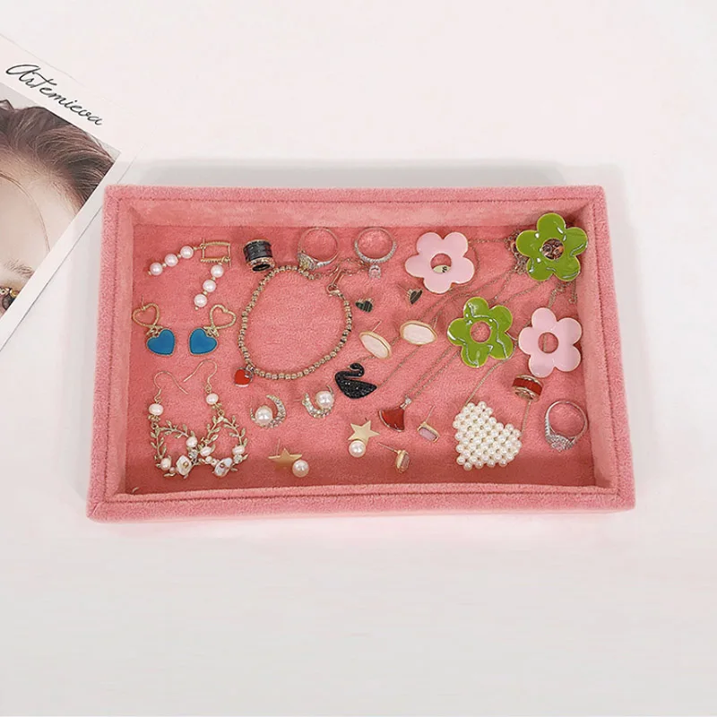 Newly White PU Rings/Flat Jewelry Display Velvet Slots Earrings Rings Tray Organizer Holder Case Box  8 Colors