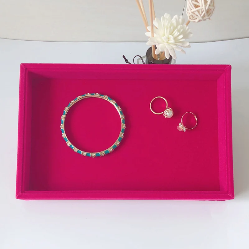 Newly White PU Rings/Flat Jewelry Display Velvet Slots Earrings Rings Tray Organizer Holder Case Box  8 Colors