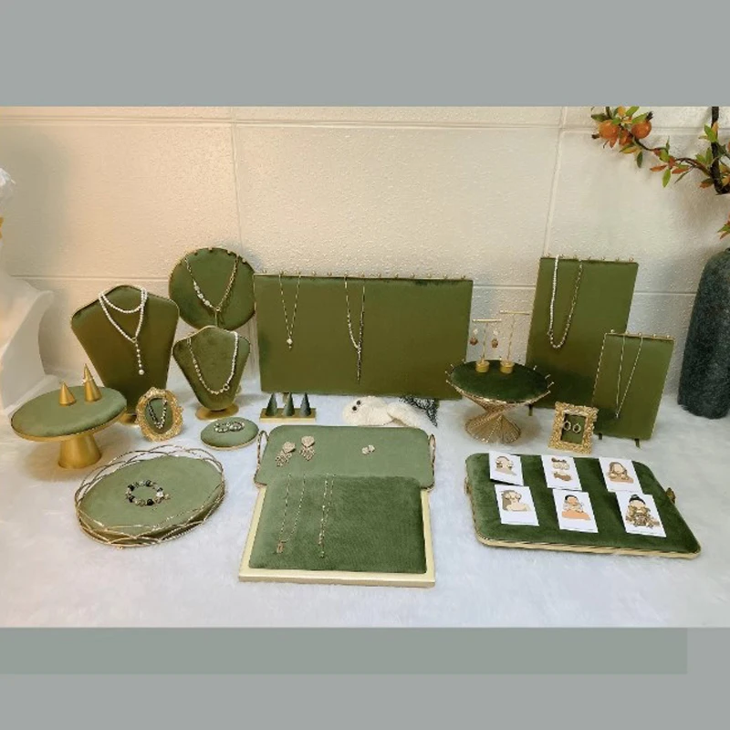 Fashion Grass Green Series Velvet Jewelry Display Rack Jewelry Shop Window Necklace Display Ring Bracelet Ornaments Rack