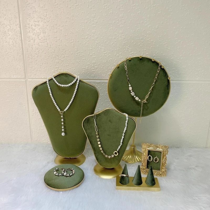 Fashion Grass Green Series Velvet Jewelry Display Rack Jewelry Shop Window Necklace Display Ring Bracelet Ornaments Rack