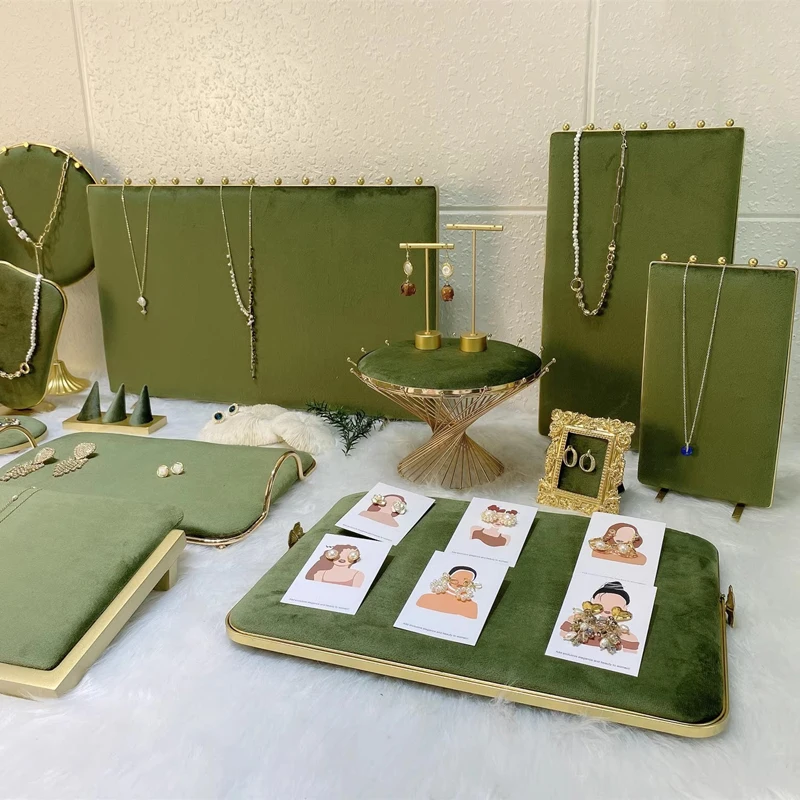 Fashion Grass Green Series Velvet Jewelry Display Rack Jewelry Shop Window Necklace Display Ring Bracelet Ornaments Rack