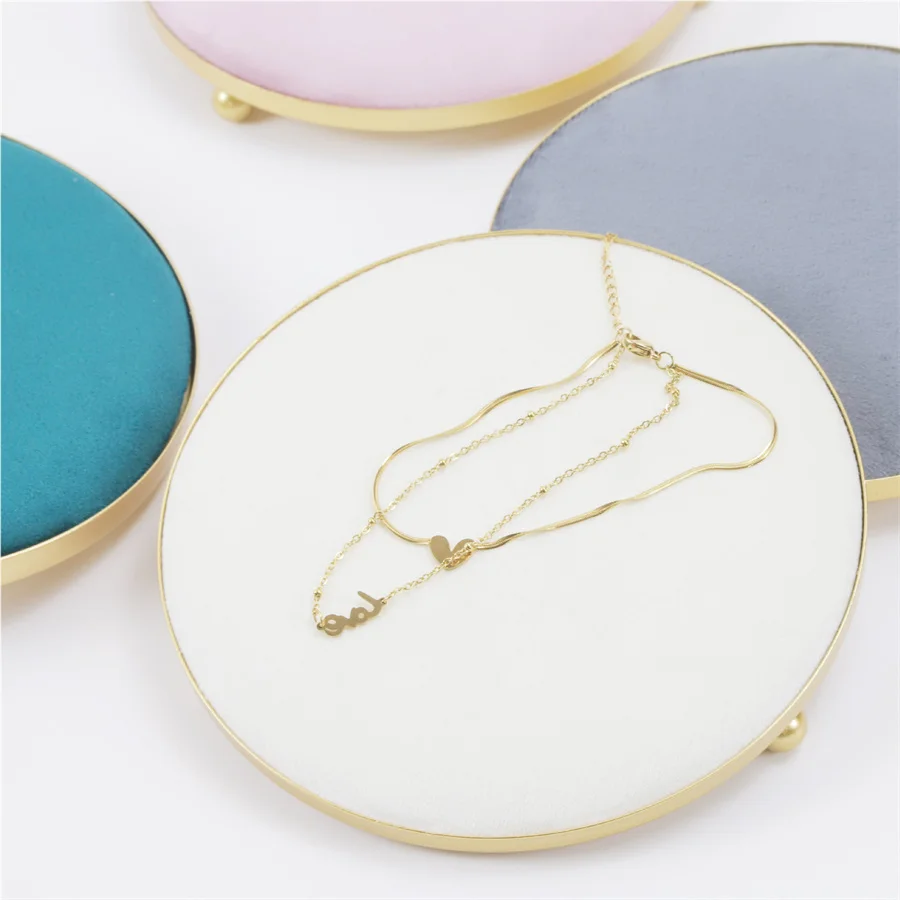 Round Velvet Tray with Metal Frame Rings Earrings Necklace Display Organizer Window Counter Decoration Chain Bracelet Storage