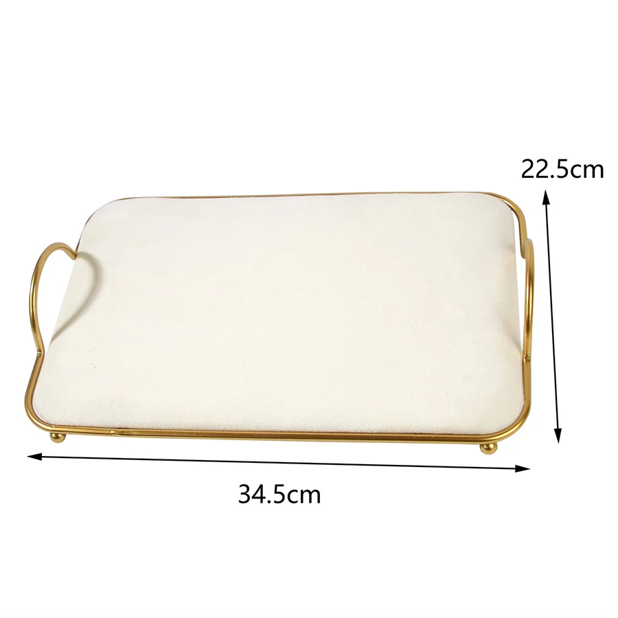 Round Velvet Tray with Metal Frame Rings Earrings Necklace Display Organizer Window Counter Decoration Chain Bracelet Storage