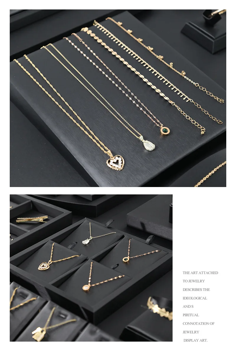 Brushed Black Leather Luxury Jewelry Display Props Wenwan Necklace Ring Stand Earrings Bracelet Jewelry Display Tray