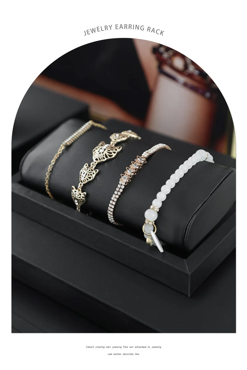 Brushed Black Leather Luxury Jewelry Display Props Wenwan Necklace Ring Stand Earrings Bracelet Jewelry Display Tray